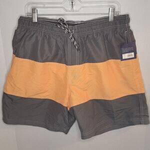 Croft & Barrow NWT Swim Shorts L Trunks Mens Pockets Gray Orange Lined New Large